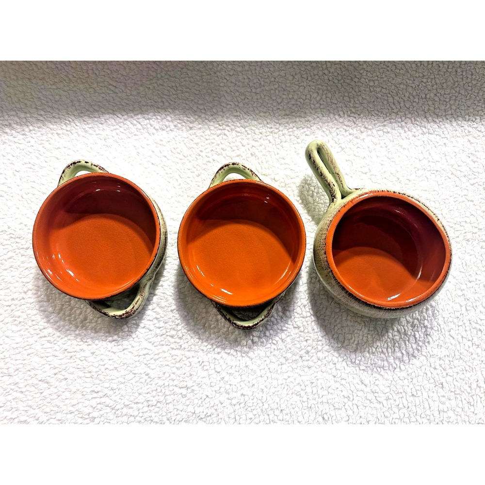 Vtg De Silva Italy Terracotta Handled Green Glaze Soup Crocks Casserole set of 3